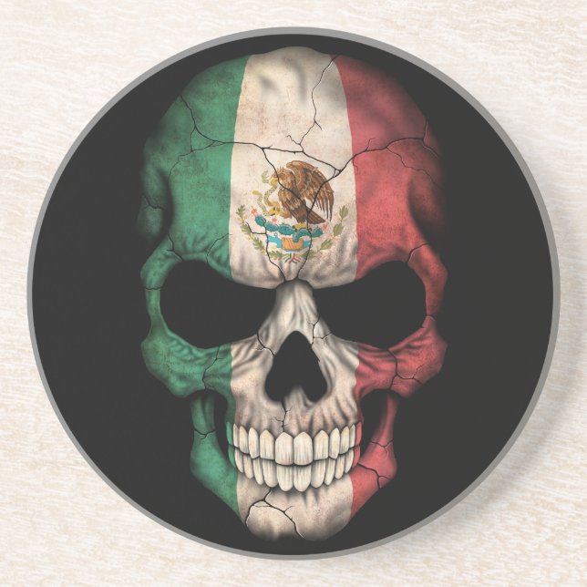 Mexican Flag Skull on Black Coaster (Front)