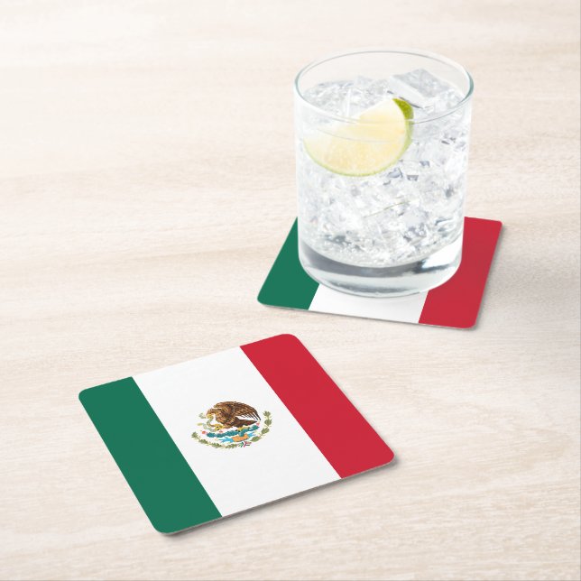 Mexican Flag Square Paper Coaster (Insitu)