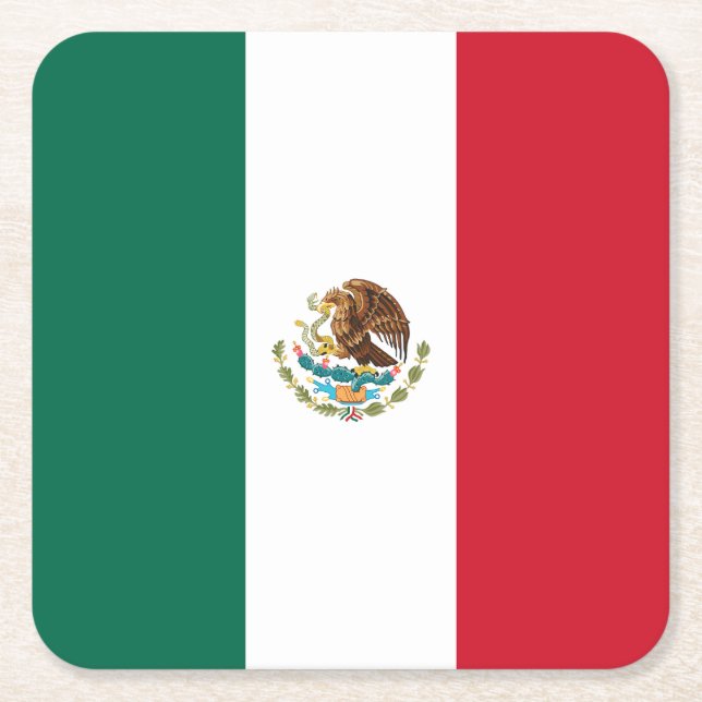 Mexican Flag Square Paper Coaster (Front)