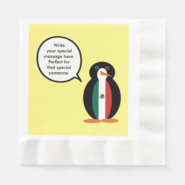 Mexican Flag Talking Ms. Penguin Party Paper Napkins (Front)