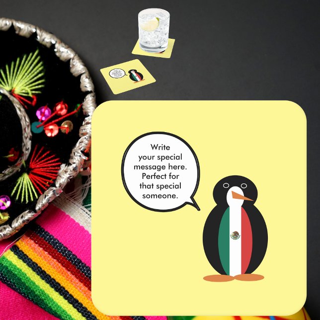 Mexican Flag Talking Ms. Penguin Round Paper Coast Square Paper Coaster (Creator Uploaded)