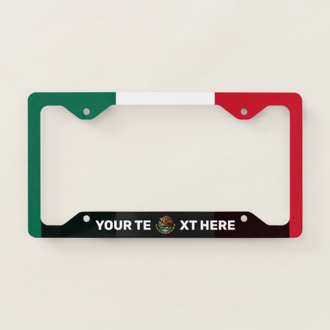 Mexican Flag White Text Personalized License Plate Frame (Front)