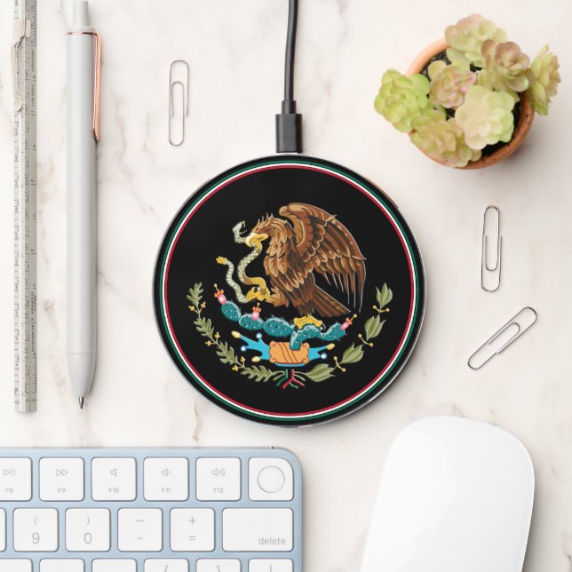 Mexican Flag Wireless charger, Mexico Emblem Charger (Desk)