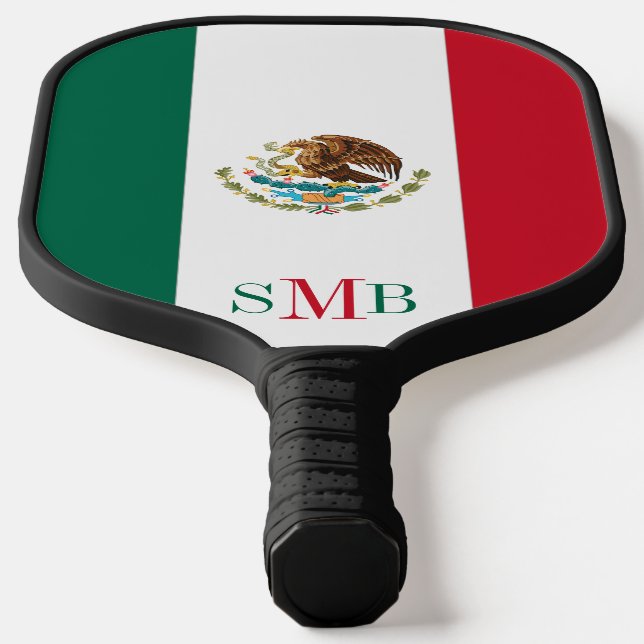 Mexican Flag with Personalized Monogram Pickleball Paddle (Laydown)