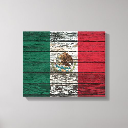 Mexican Flag with Rough Wood Grain Effect Canvas Print