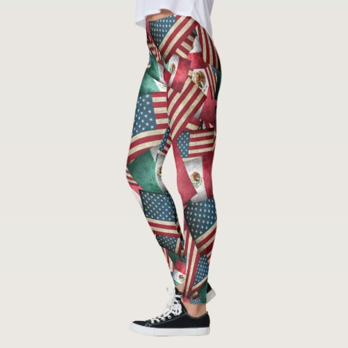 Mexican Flags and American Flags Leggings