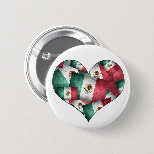 Mexican Flags - Heart Shape Button (Front & Back)