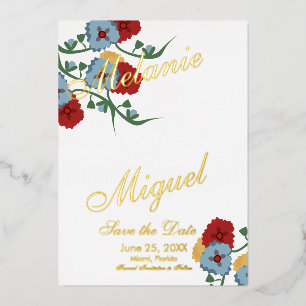 Mexican Floral Ampersand Save the Date Pressed    Foil Invitation