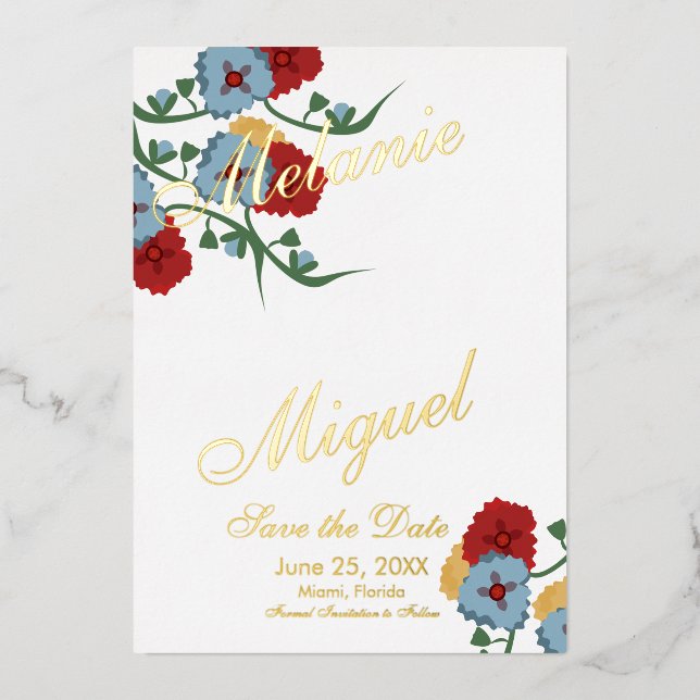Mexican Floral Ampersand Save the Date Pressed    Foil Invitation (Front)