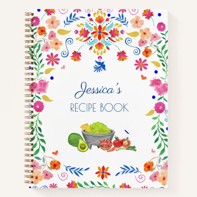 Mexican floral art Name Kitchen Gift Recipe Book (Front)