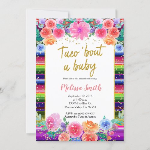 Mexican floral Baby Shower Taco Bout Baby Invitation