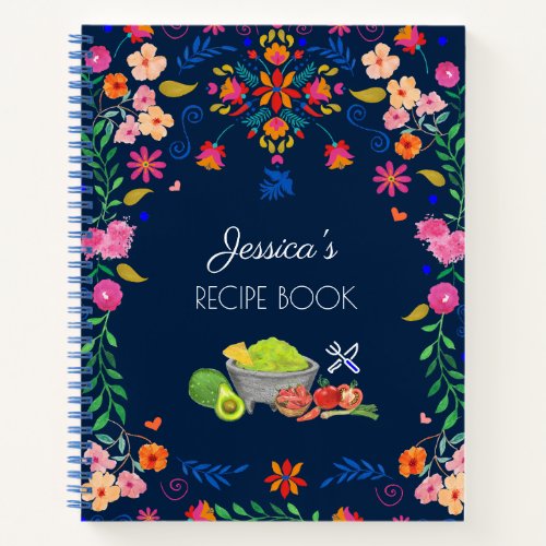 Mexican floral blue Name Recipe Book kitchen gift 