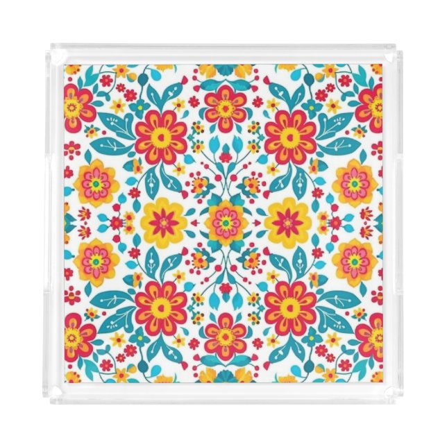 Mexican Floral Boho Acrylic Tray (Front)