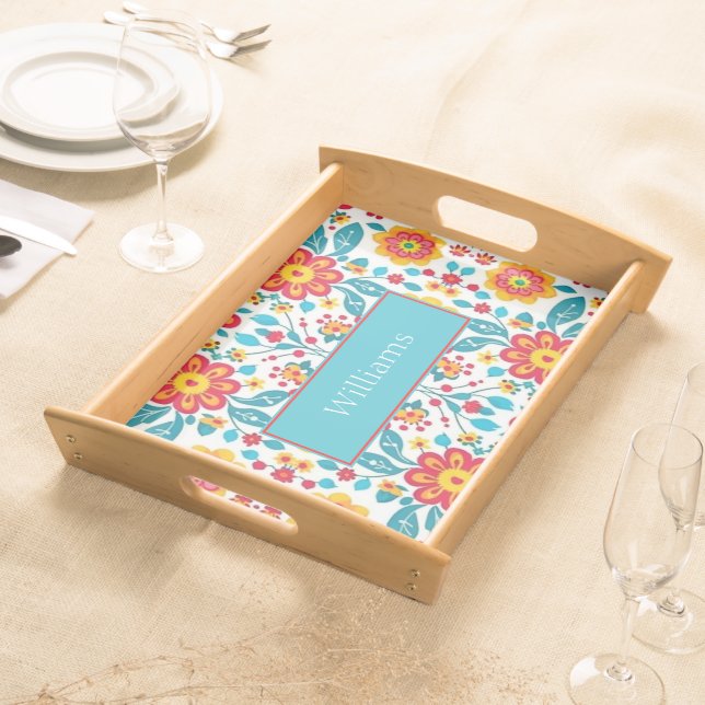 Mexican Floral Boho Personalized Name Serving Tray (Front)
