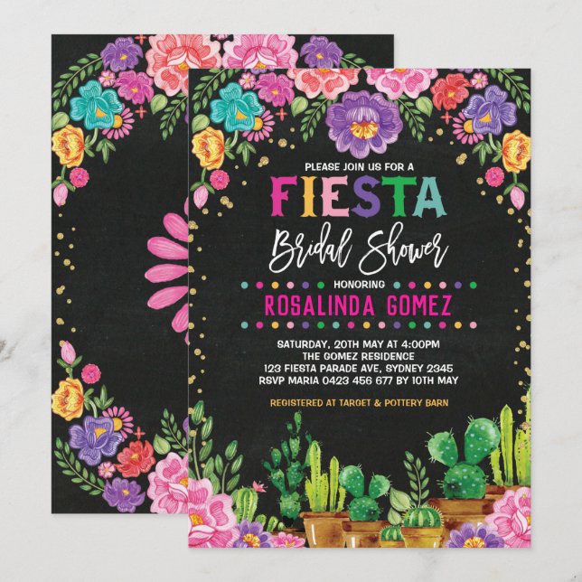 Mexican Floral Bridal Shower Fiesta Flowers Invite (Front/Back)