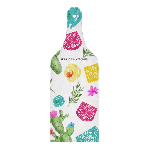 Mexican Floral Cactus Personalized Cutting Board
