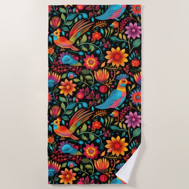 Mexican floral colorful beach towel (Front)