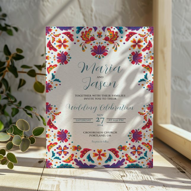 Mexican Floral Colorful Botanical Flowers Wedding Invitation (Mexican Floral Colorful Botanical Flowers Wedding Invitation)