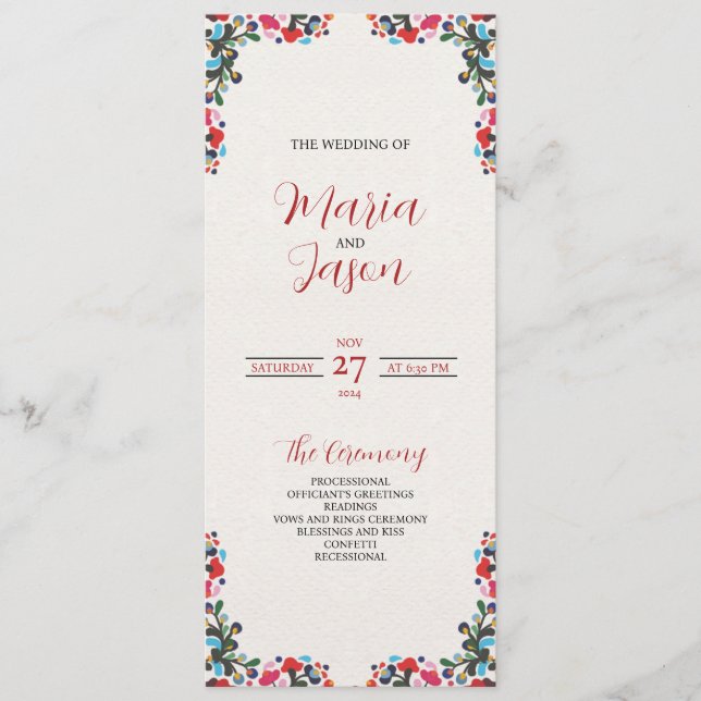 Mexican Floral Colorful Botanical Flowers Wedding Program (Front)