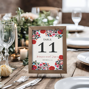 Mexican Floral Colorful Botanical Flowers Wedding Table Number