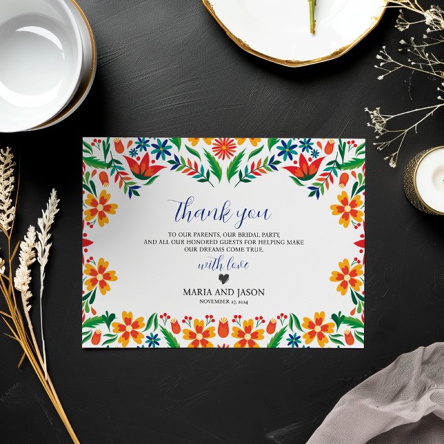 Mexican Floral Colorful Botanical Flowers Wedding Thank You Card (Mexican Floral Colorful Botanical Flowers Wedding Thank You Card)