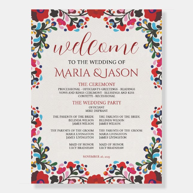 Mexican Floral Colorful Botanical Wedding Program Foam Board (Front)