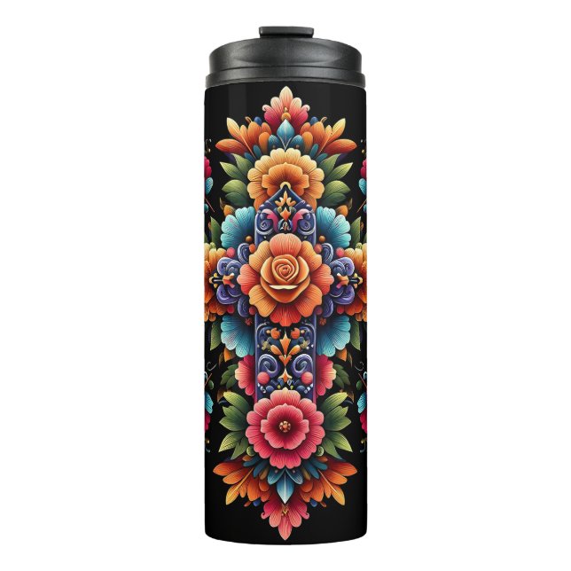 Mexican Floral Cross Design  Thermal Tumbler (Front)