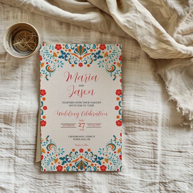 Mexican Floral Elegant Colorful Botanical Wedding Invitation (Mexican Floral Elegant Colorful Botanical Wedding Invitation)