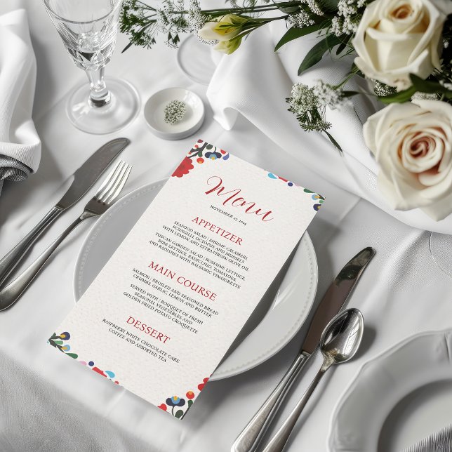 Mexican Floral Elegant Colorful Fiesta Wedding Menu (Mexican Floral Elegant Colorful Fiesta Wedding Menu)