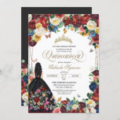 Mexican Floral Embroidery Butterfly Quinceanera Invitation (Front/Back)