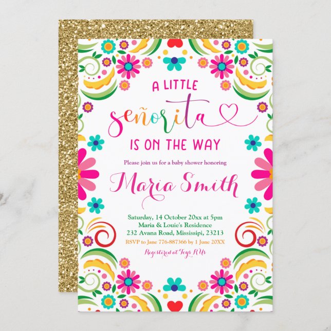 Mexican Floral Fiesta Baby Shower Invitation (Front/Back)