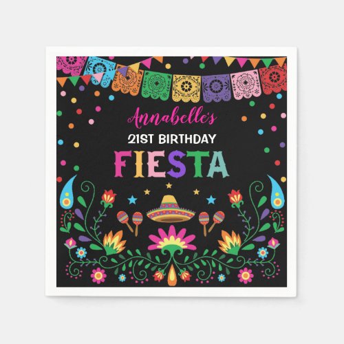Mexican Floral Fiesta Birthday Party Favors Napkins