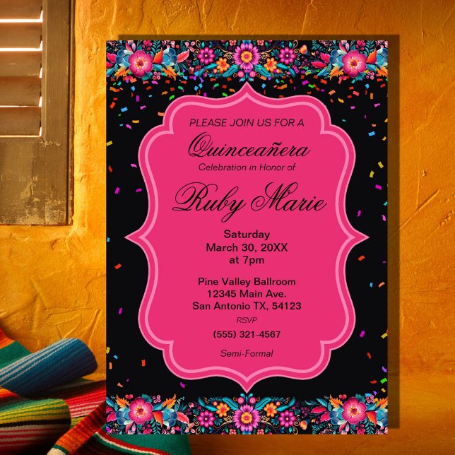 Mexican Floral Fiesta Quinceañera Invitation (Creator Uploaded)