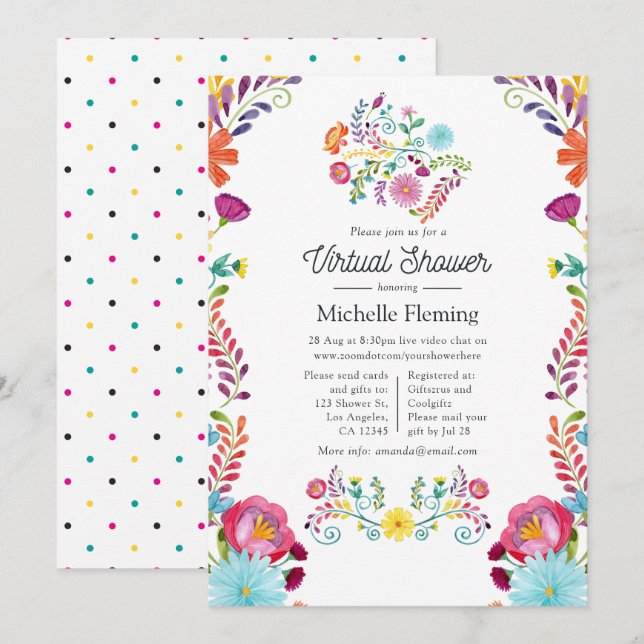 Mexican Floral Fiesta Virtual Baby Shower Invitation (Front/Back)