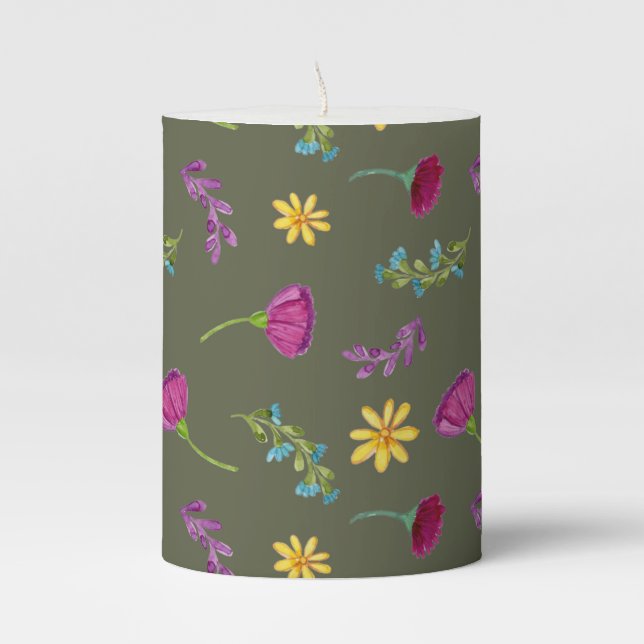 Mexican Floral Fiesta Wedding Pillar Candle (Front)