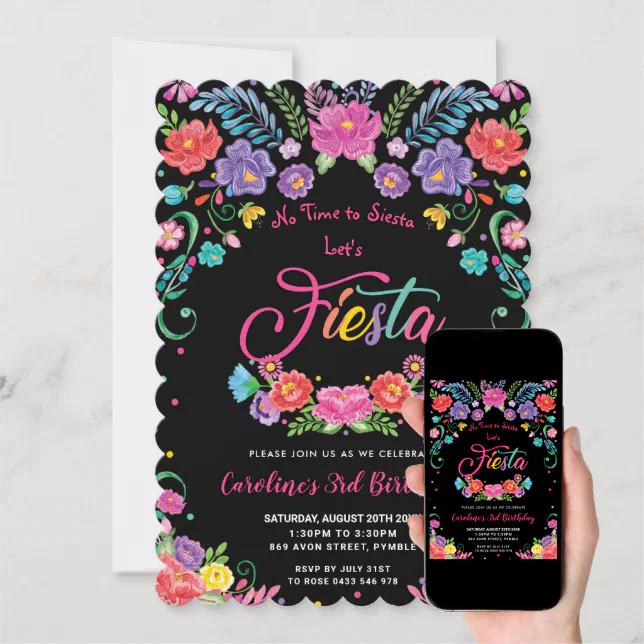 Mexican Floral Flowers Fiesta Birthday Party Invitation | Zazzle