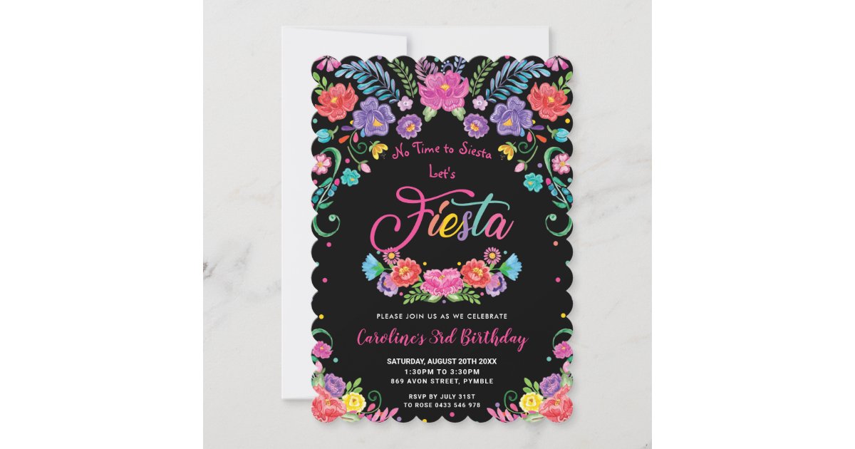 Mexican Floral Flowers Fiesta Birthday Party Invitation | Zazzle