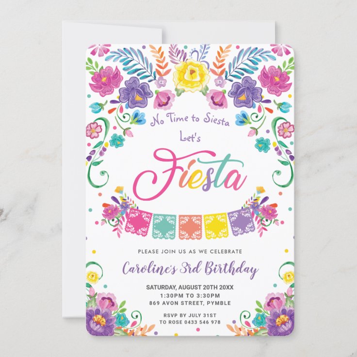 Mexican Floral Flowers Fiesta Birthday Party Invitation | Zazzle