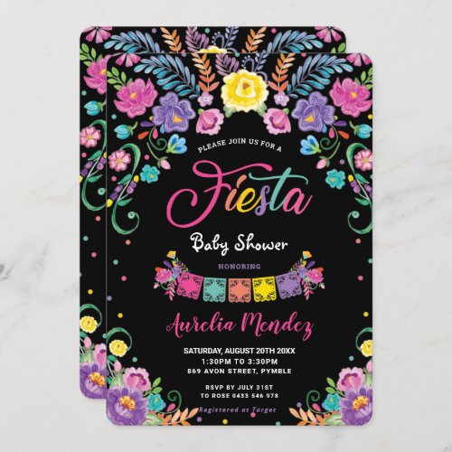 Mexican Floral Flowers Fiesta Girl Baby Shower   Invitation