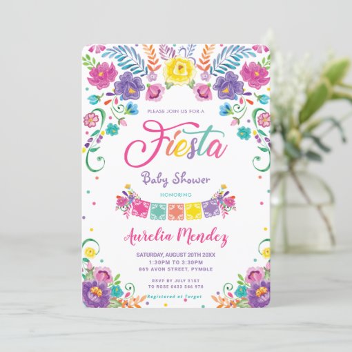 Mexican Floral Flowers Fiesta Girl Baby Shower Invitation | Zazzle