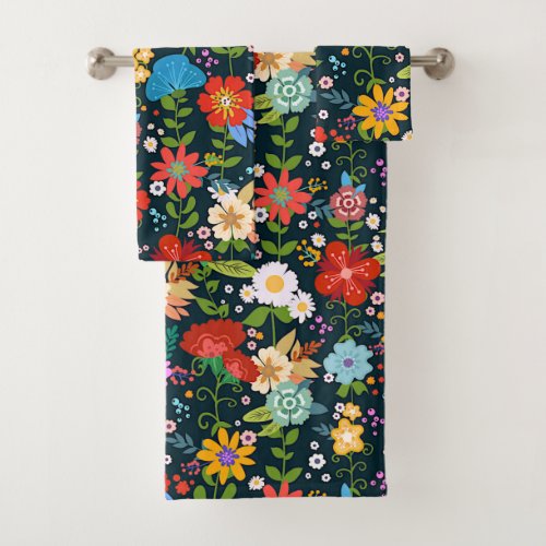 Mexican Floral Folk Art Bath Towel Set