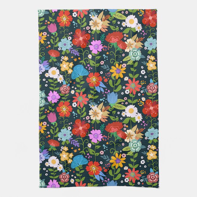Mexican Floral Folk Art Kitchen Towel (Vertical)
