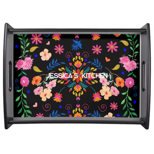 Mexican Floral Folk Art Personalized Cutting Board Serving Tray
