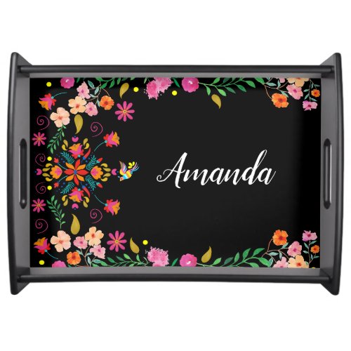 Mexican Floral Folk Art Personalized Serving Tray