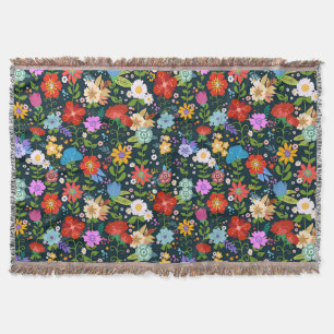 Mexican Floral Folk Art Throw Blanket