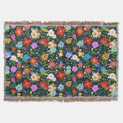Mexican Floral Folk Art Throw Blanket