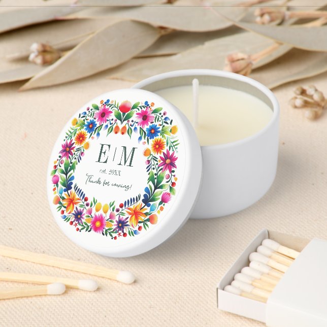 Mexican Floral Folk Art Wedding Mini Candle Favors (Insitu)