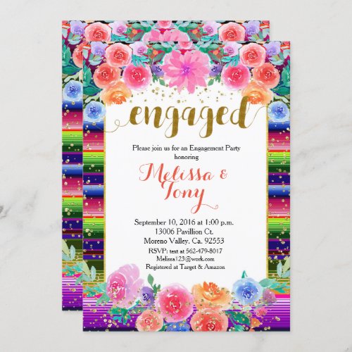 Mexican Floral Gold Glitter engagement party Invitation