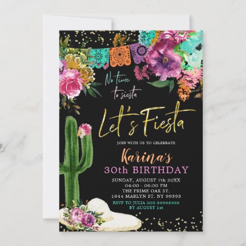 Mexican Floral Lets Fiesta Birthday Party Invitation