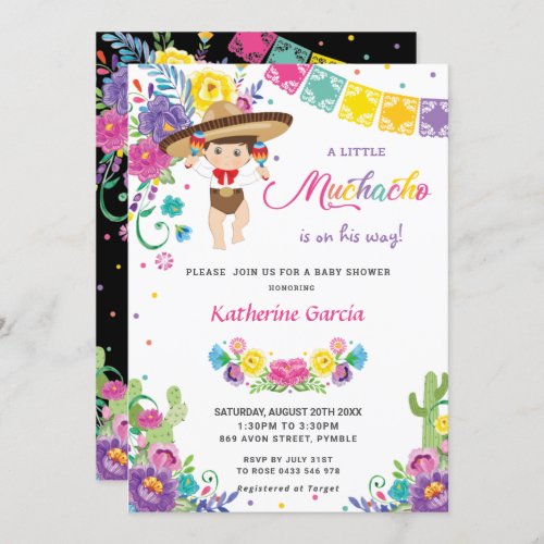 Mexican Floral Little Muchacho Boy Baby Shower  In Invitation